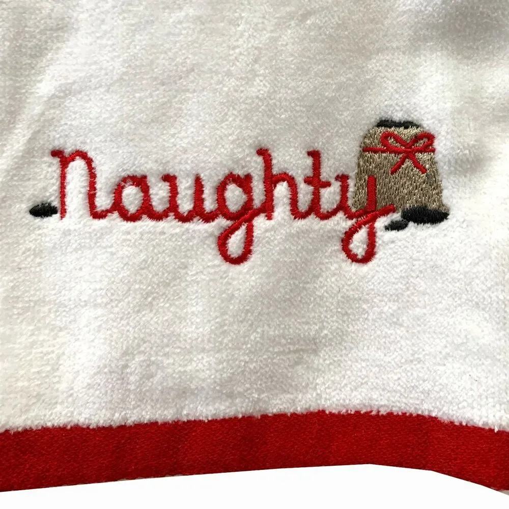 Christmas Holiday Novelty Hand Towels Naughty Nice All Cotton Velour Guest
